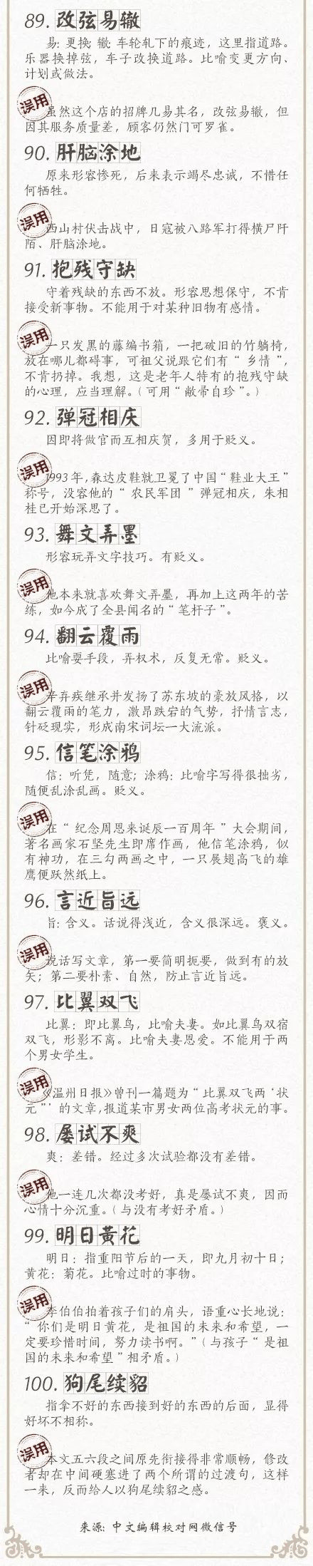 人民日報總結(jié)了100個最常被誤用的成語，給孩子看看，別再用錯了！