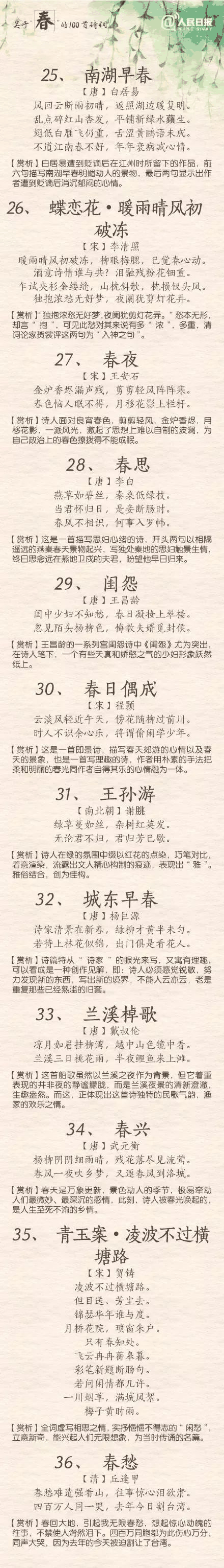 人民日報(bào)：100首春天唯美經(jīng)典詩詞，為孩子收藏！