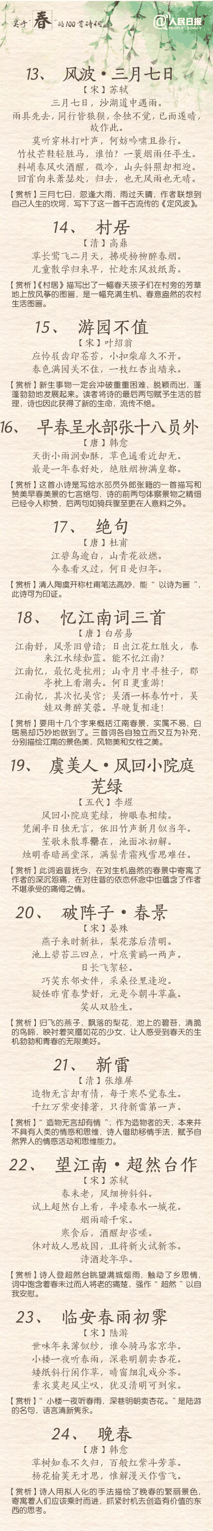 100首關(guān)于春的詩詞 與君共賞