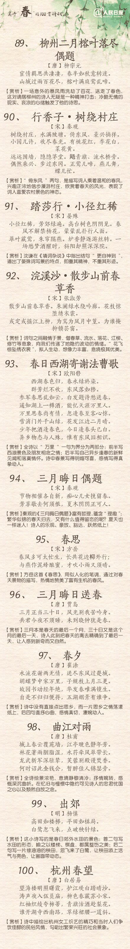 100首關(guān)于春的詩詞 與君共賞